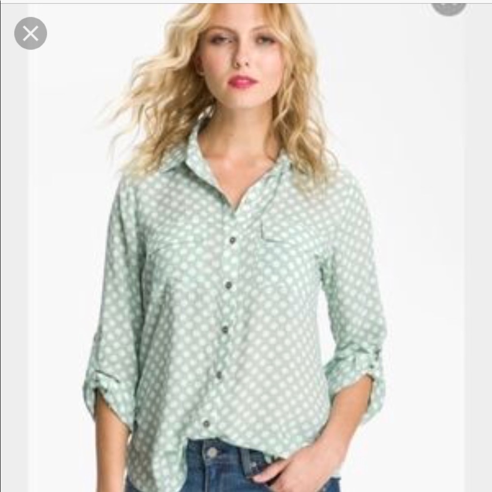 Mint green polka dot button up